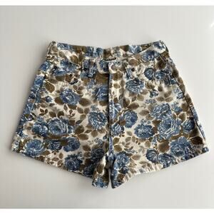 VTG Merona 90s USA Made Cotton Cabbage Rose Floral High‎ Waist Shorts sz 11/12
